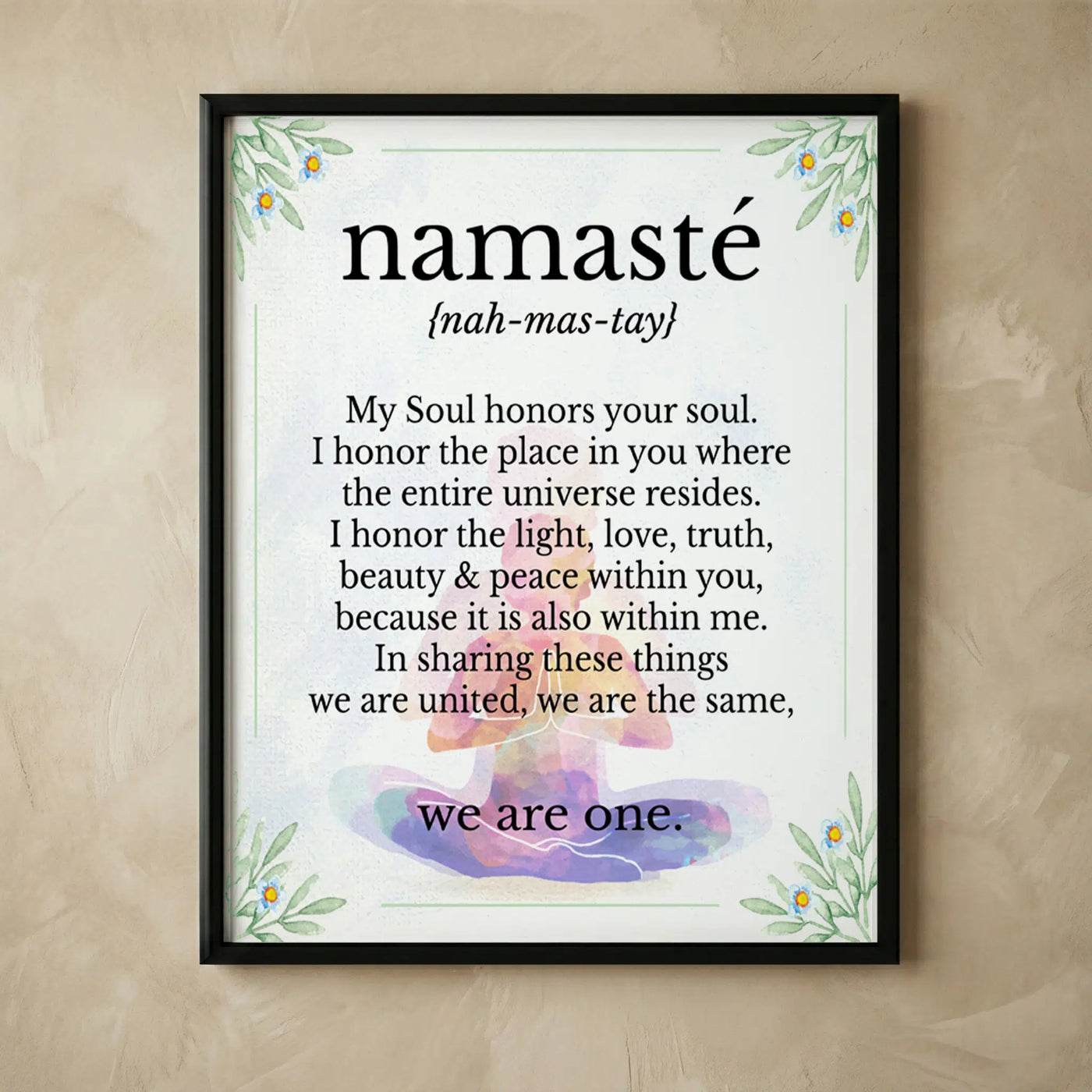 Inspirational yoga wall art with flowers