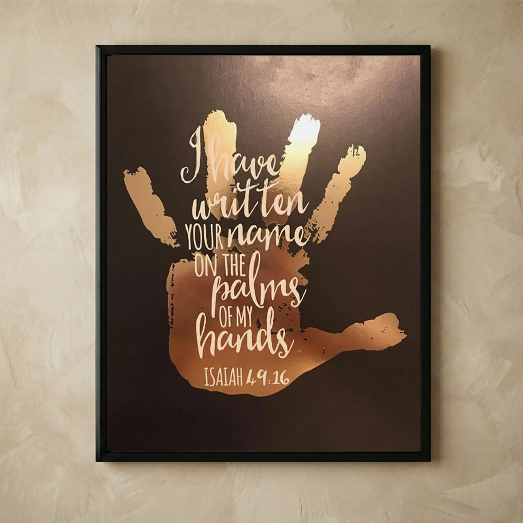 Isaiah 49:16 gold hand print wall art