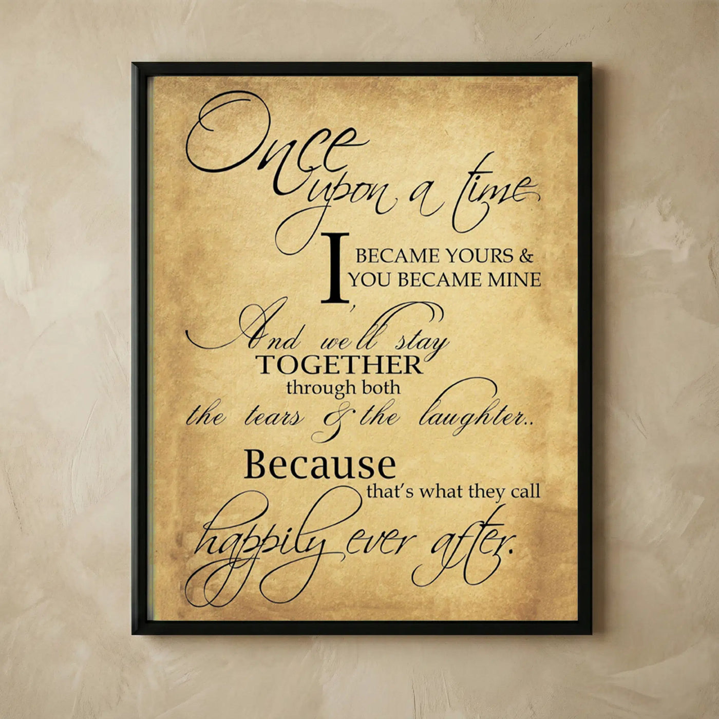 Fairy tale love distressed calligraphy print