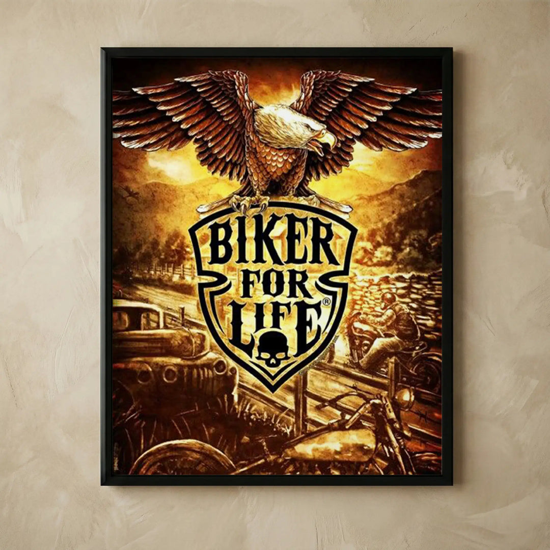 Retro eagle with motorcycles wall art