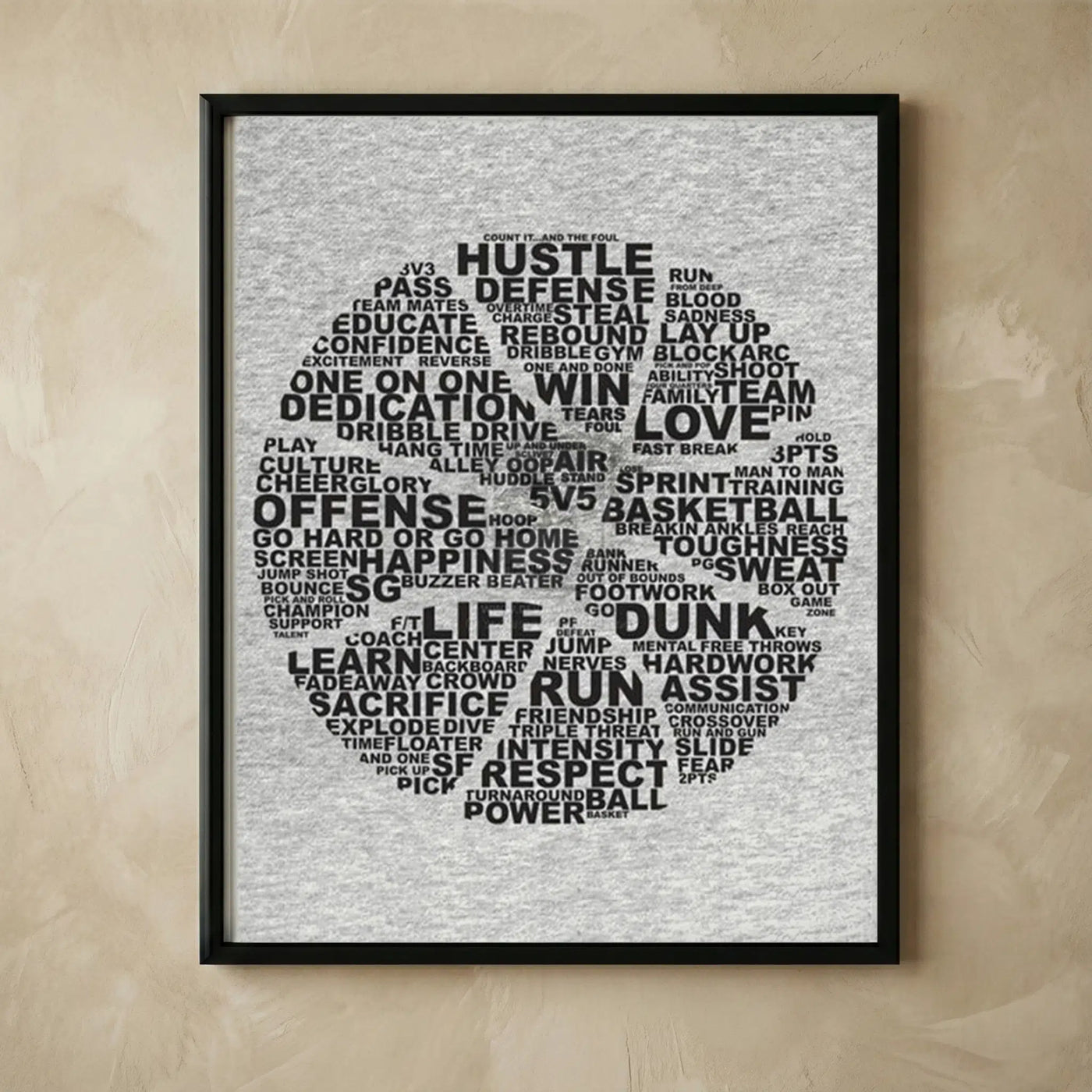 Motivational basketball quote typography wall art