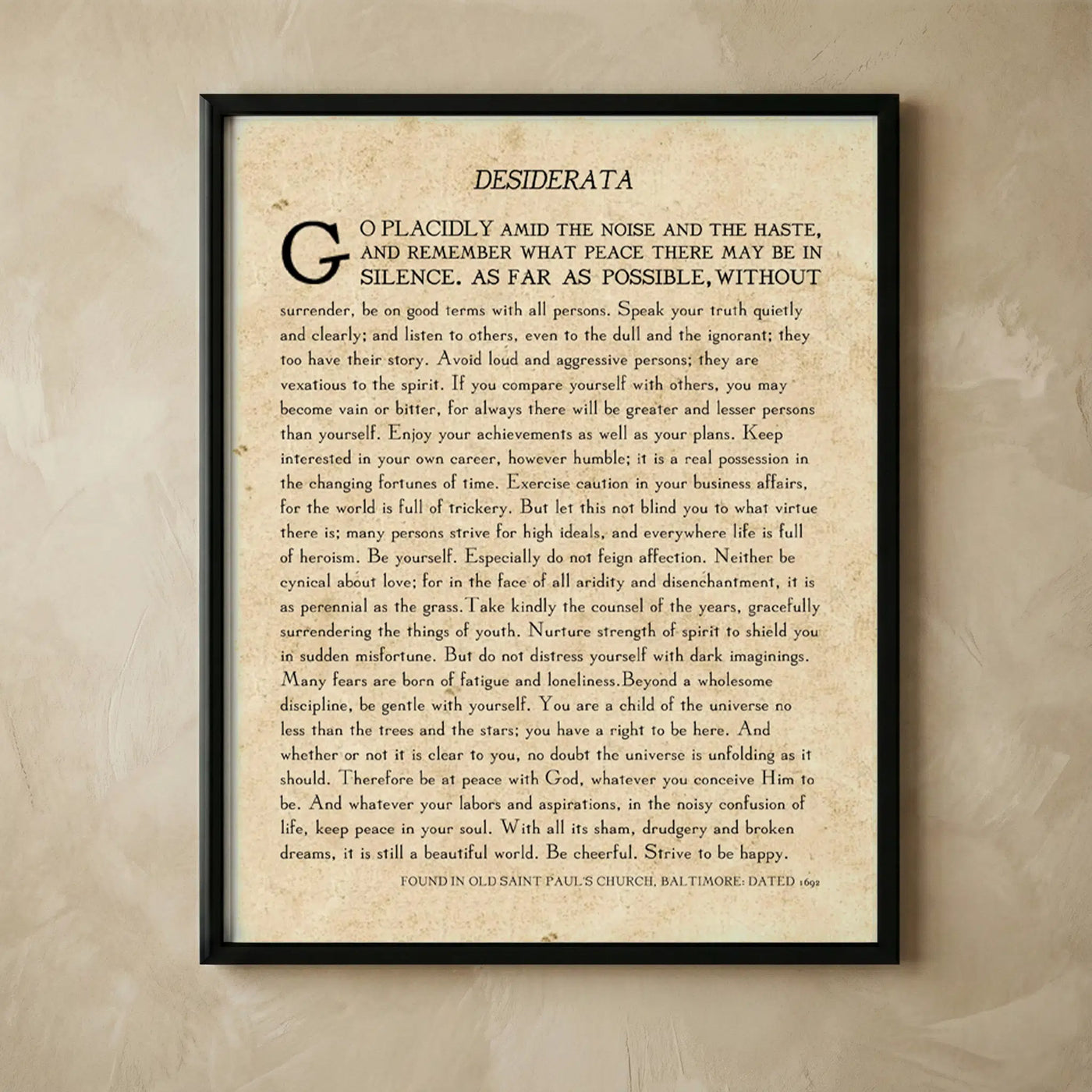 Desiderata vintage poetry wall art print