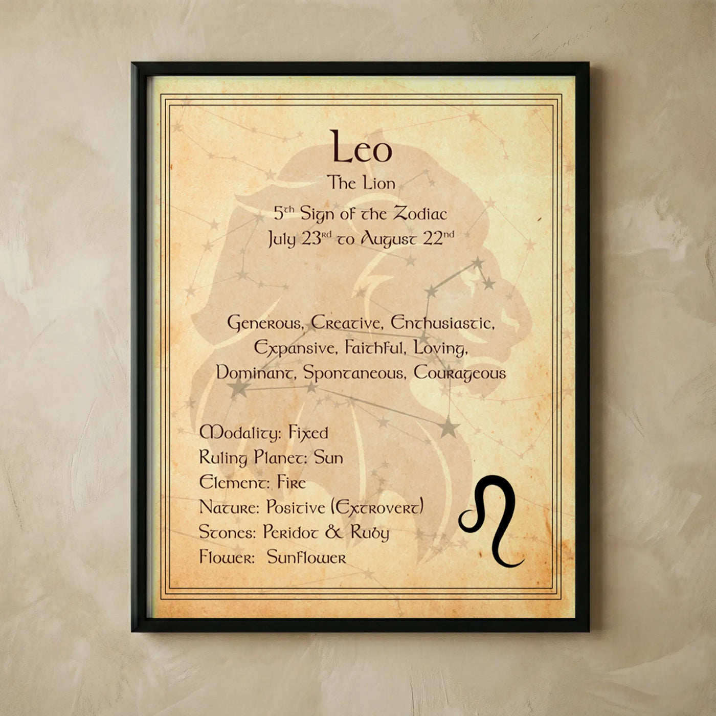 Leo lion zodiac constellation wall art