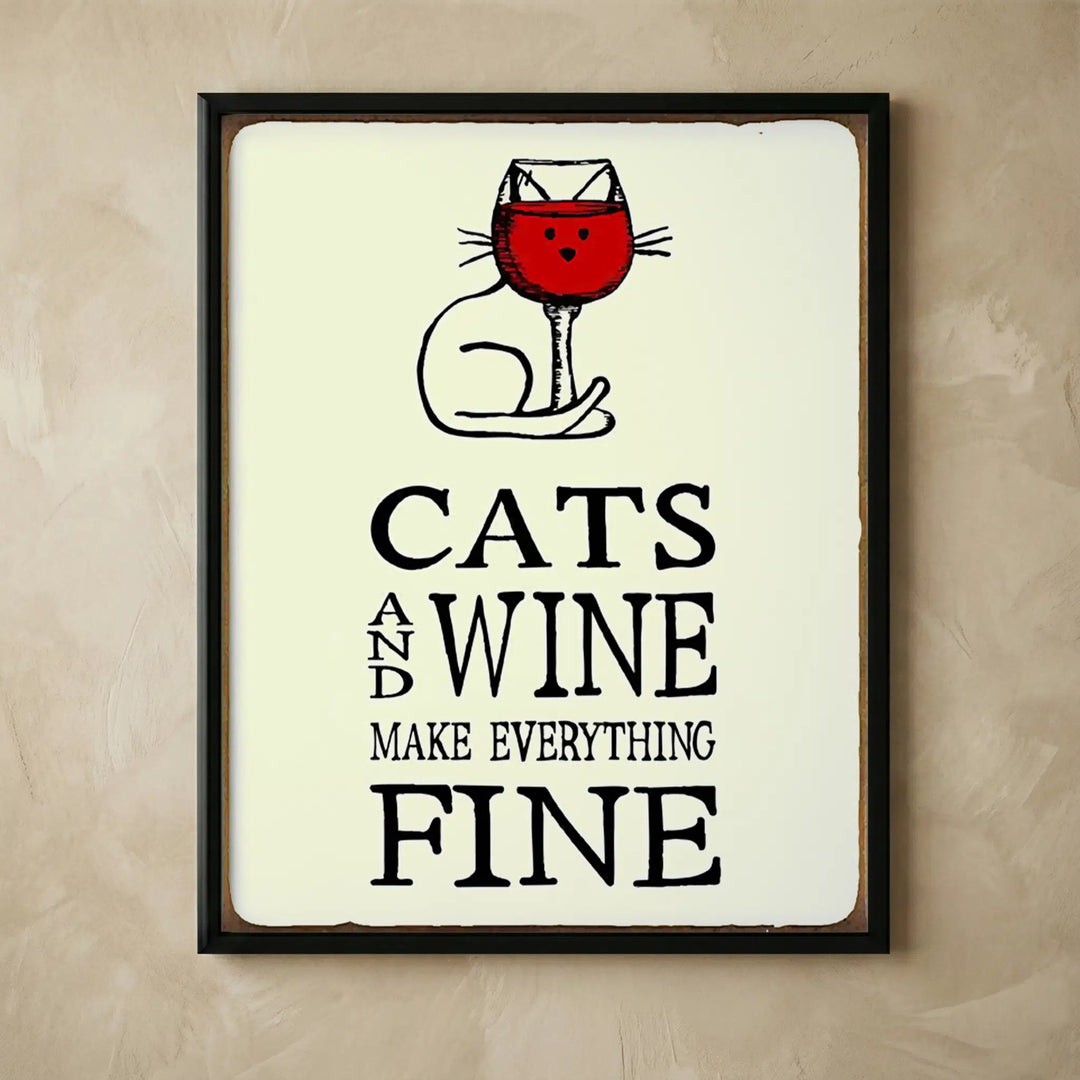 Funny cats and wine wall art sign