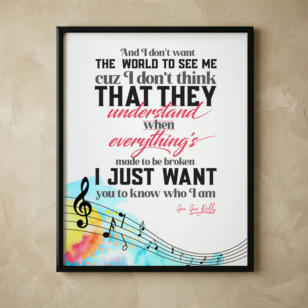 Iris Goo Goo Dolls lyrics wall art print