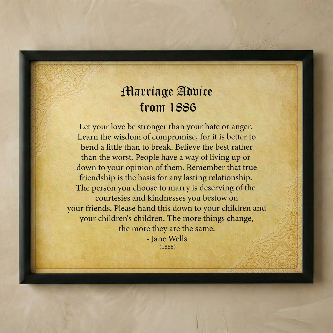 Jane Wells 1886 marriage advice wall art