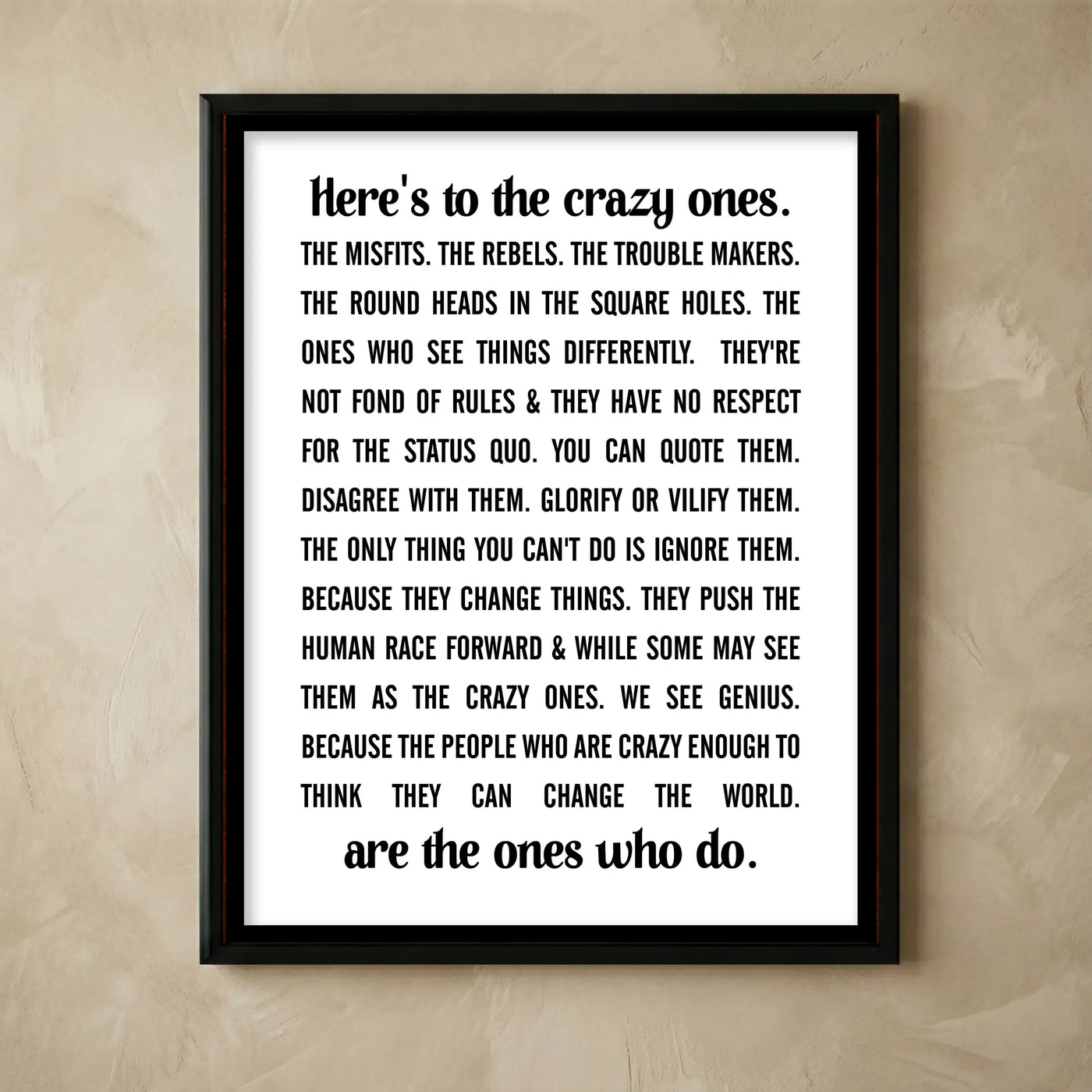 Steve Jobs inspirational typographic wall art