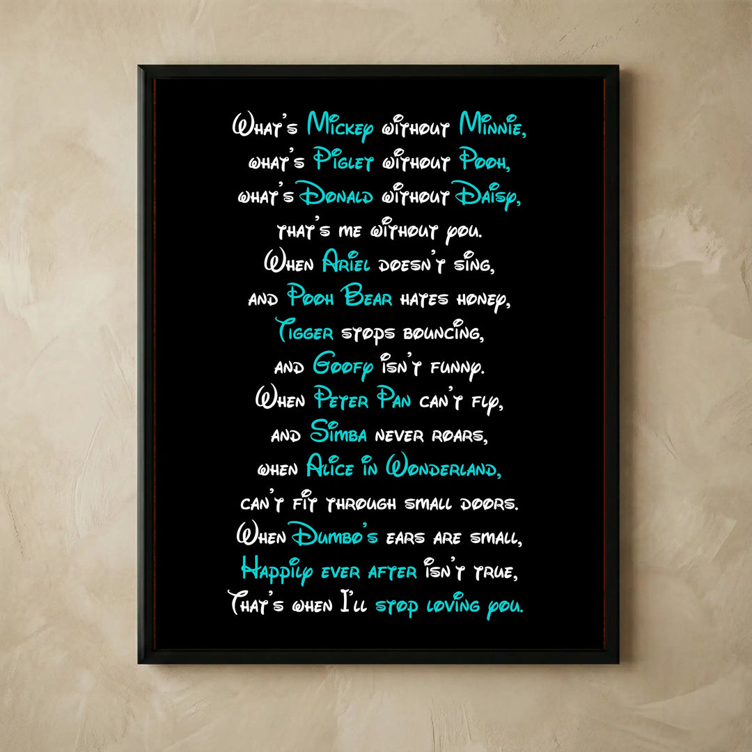 Love poem wall art with Mickey and Minnie