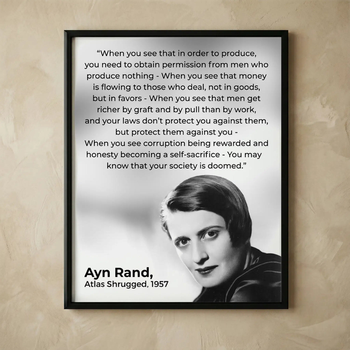 Atlas Shrugged motivational Ayn Rand wall print