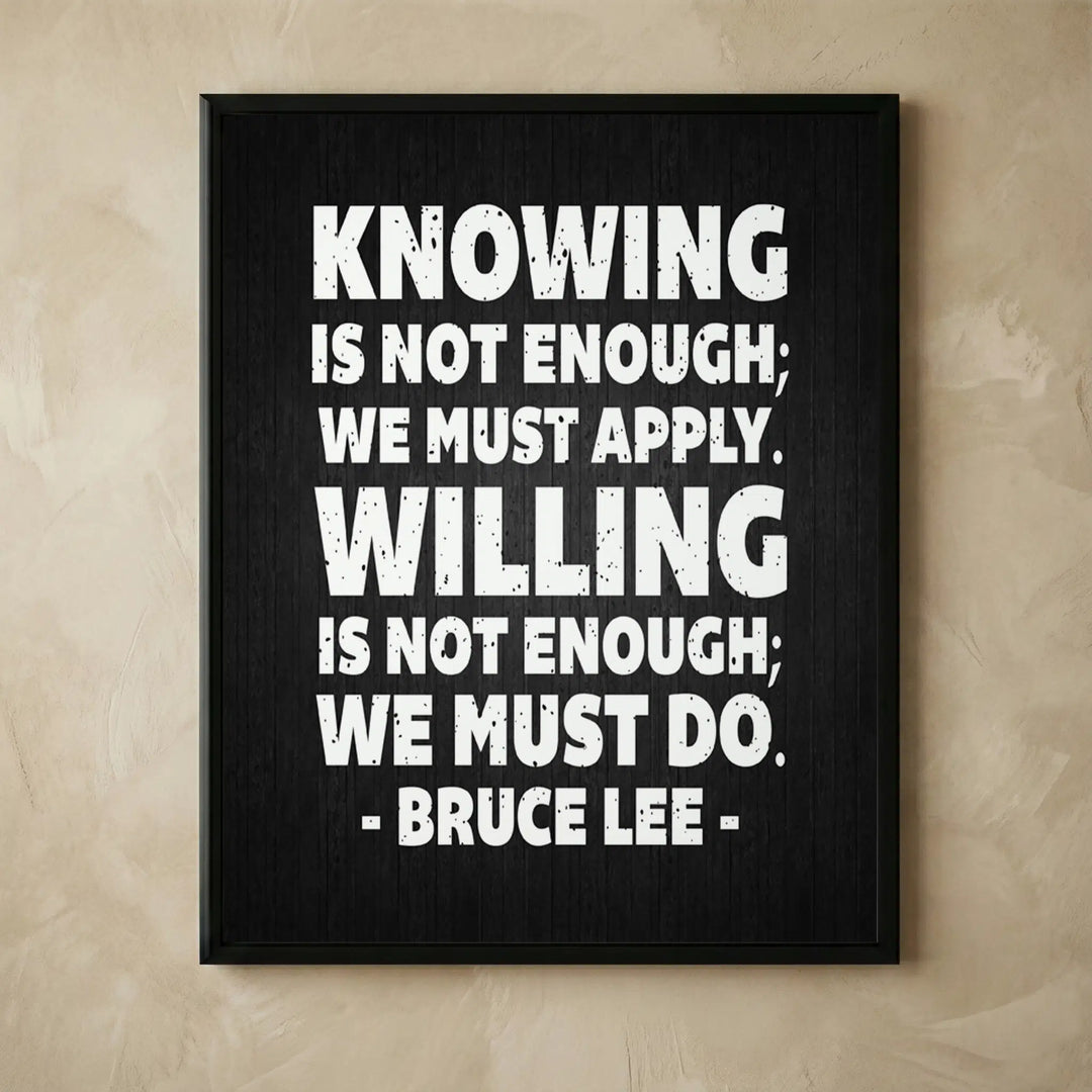 Bruce Lee motivational black typography wall art