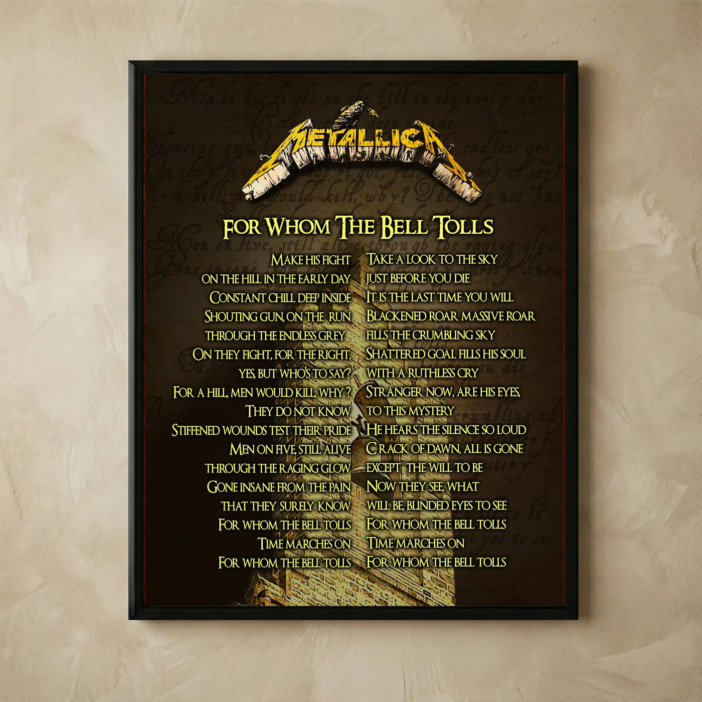 For Whom the Bell Tolls rock lyric wall art
