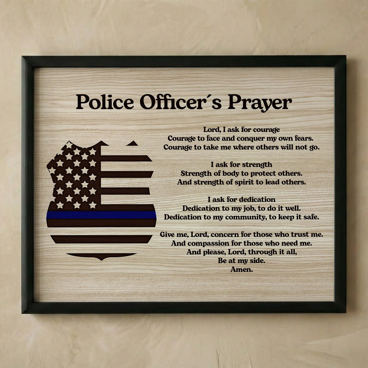 Thin Blue Line Police Officer Prayer Wall Art
