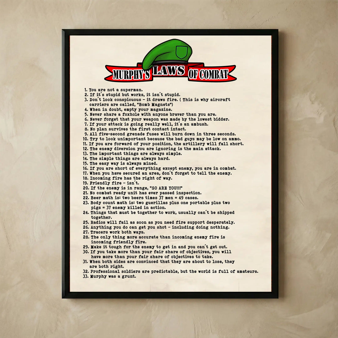Murphys Laws Of Combat patriotic military poster