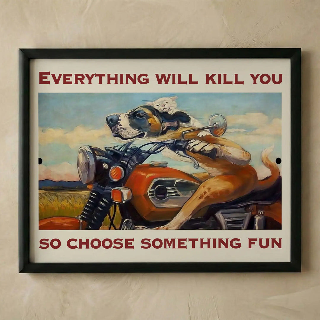 Funny motorcycle retro garage wall art print