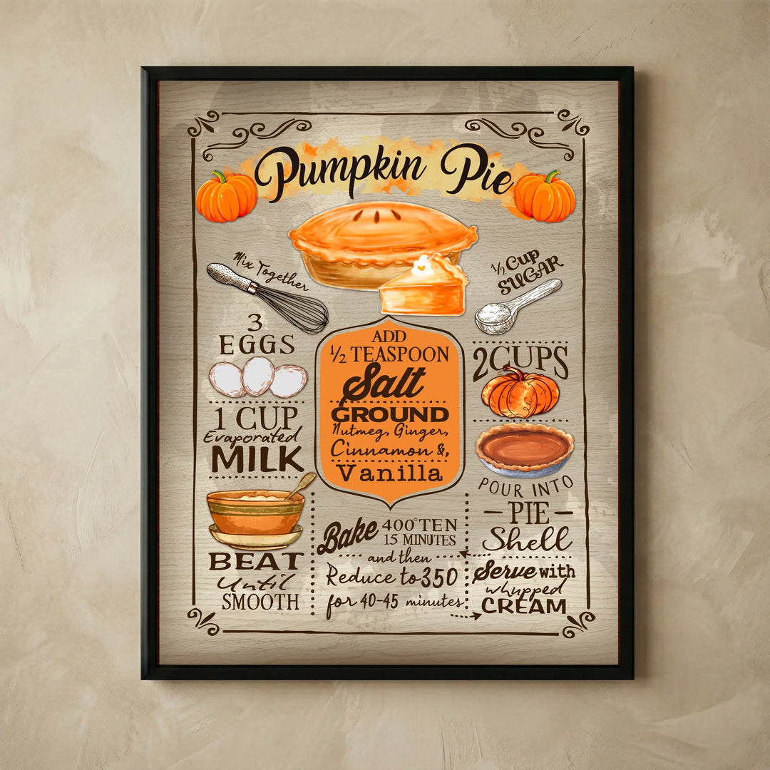 Vintage pumpkin pie recipe rustic print