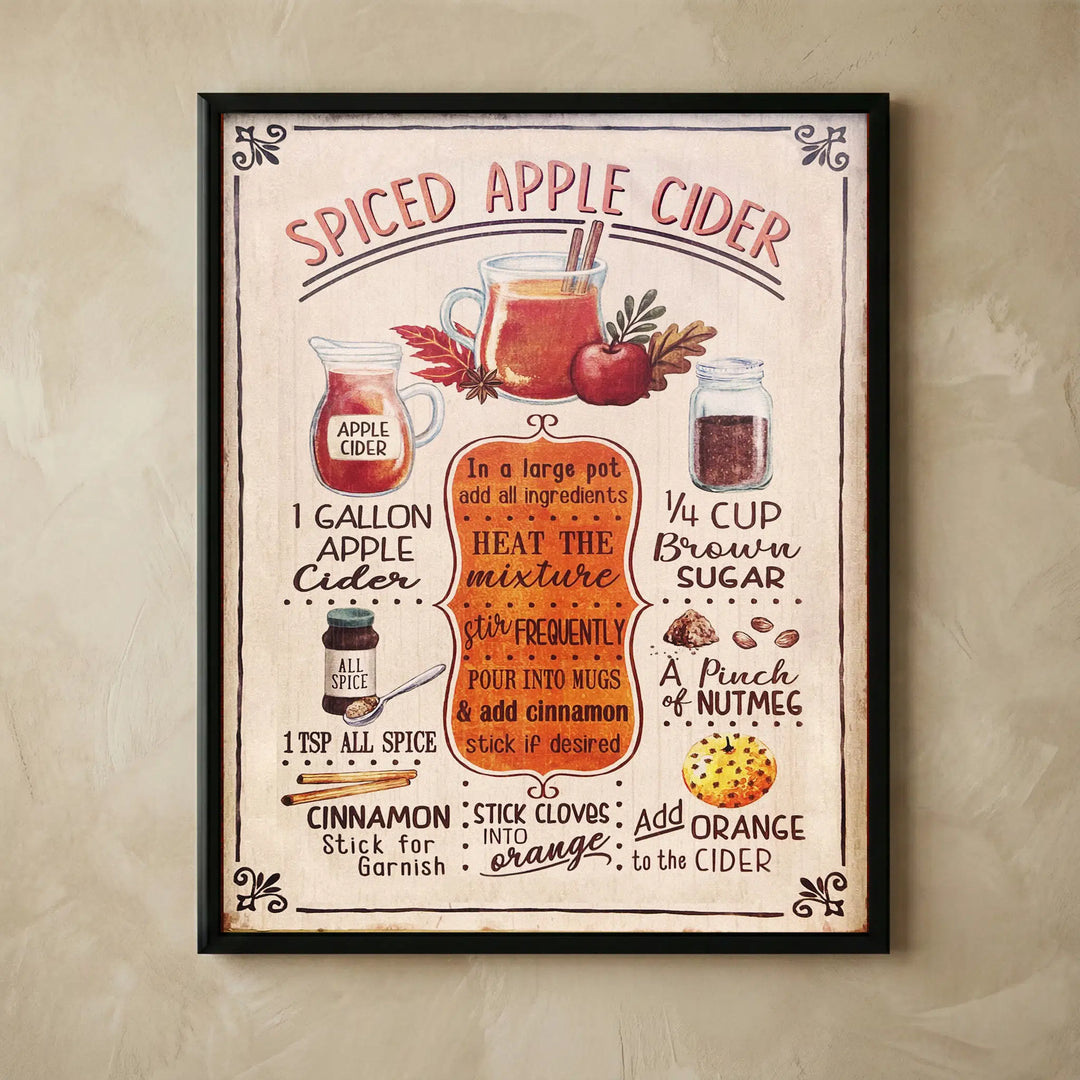 Vintage spiced apple cider recipe wall art