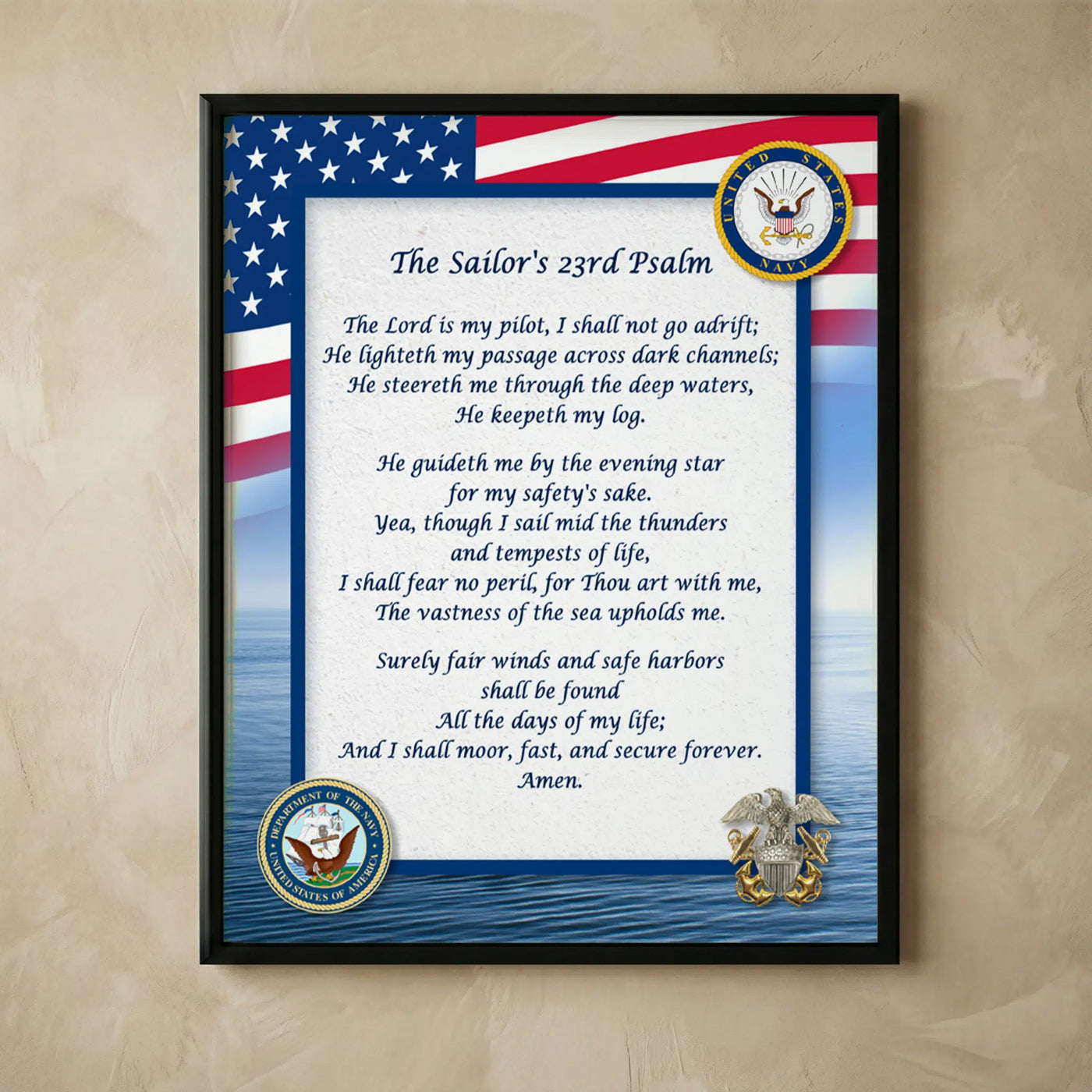 US Navy 23rd Psalm American flag print