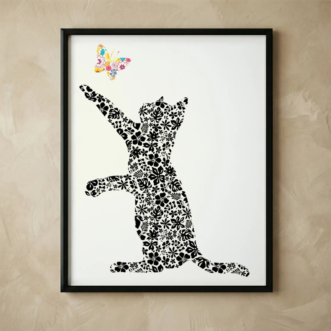 Cat and butterfly watercolor wall art