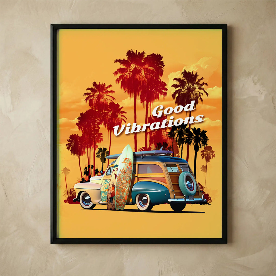 Vintage woody car surf culture wall art