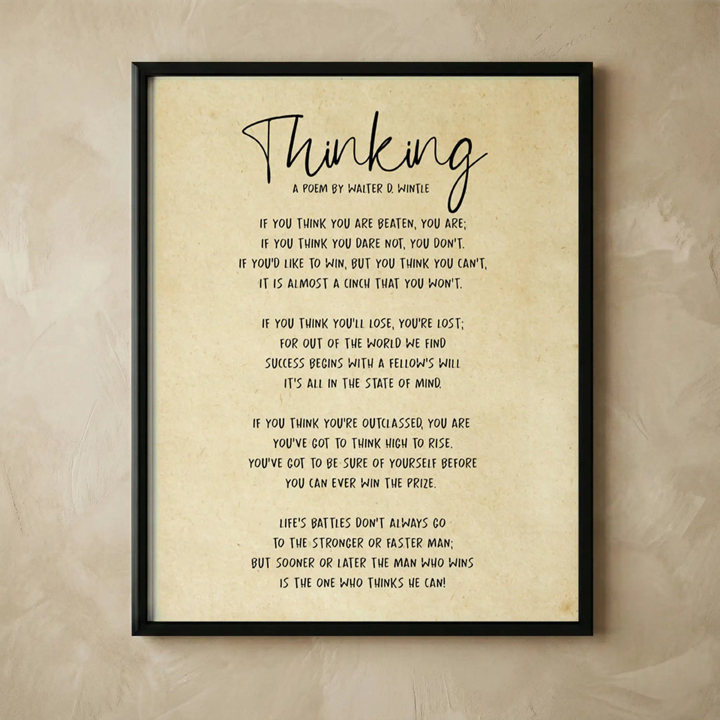 Thinking motivational poem wall art print