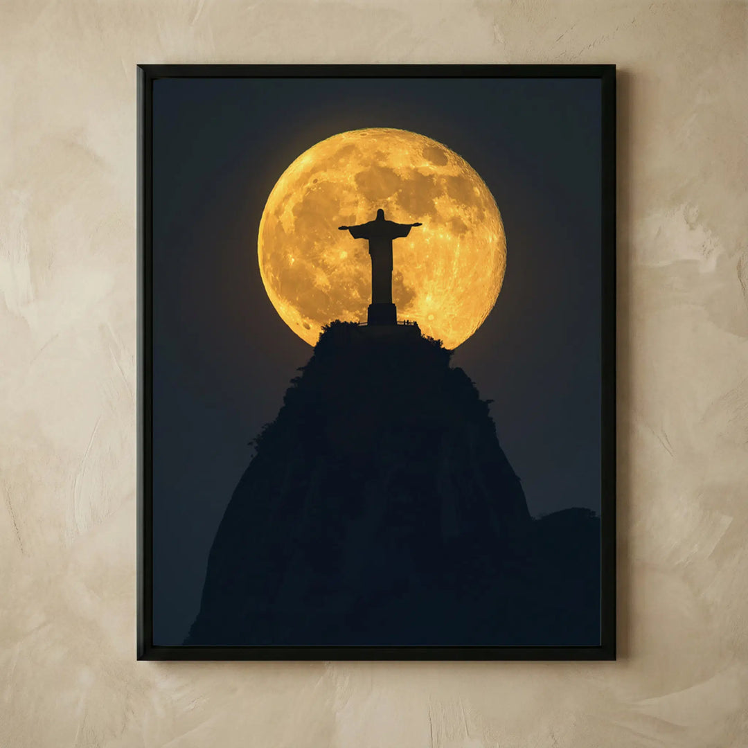 Christ the Redeemer statue with full moon
