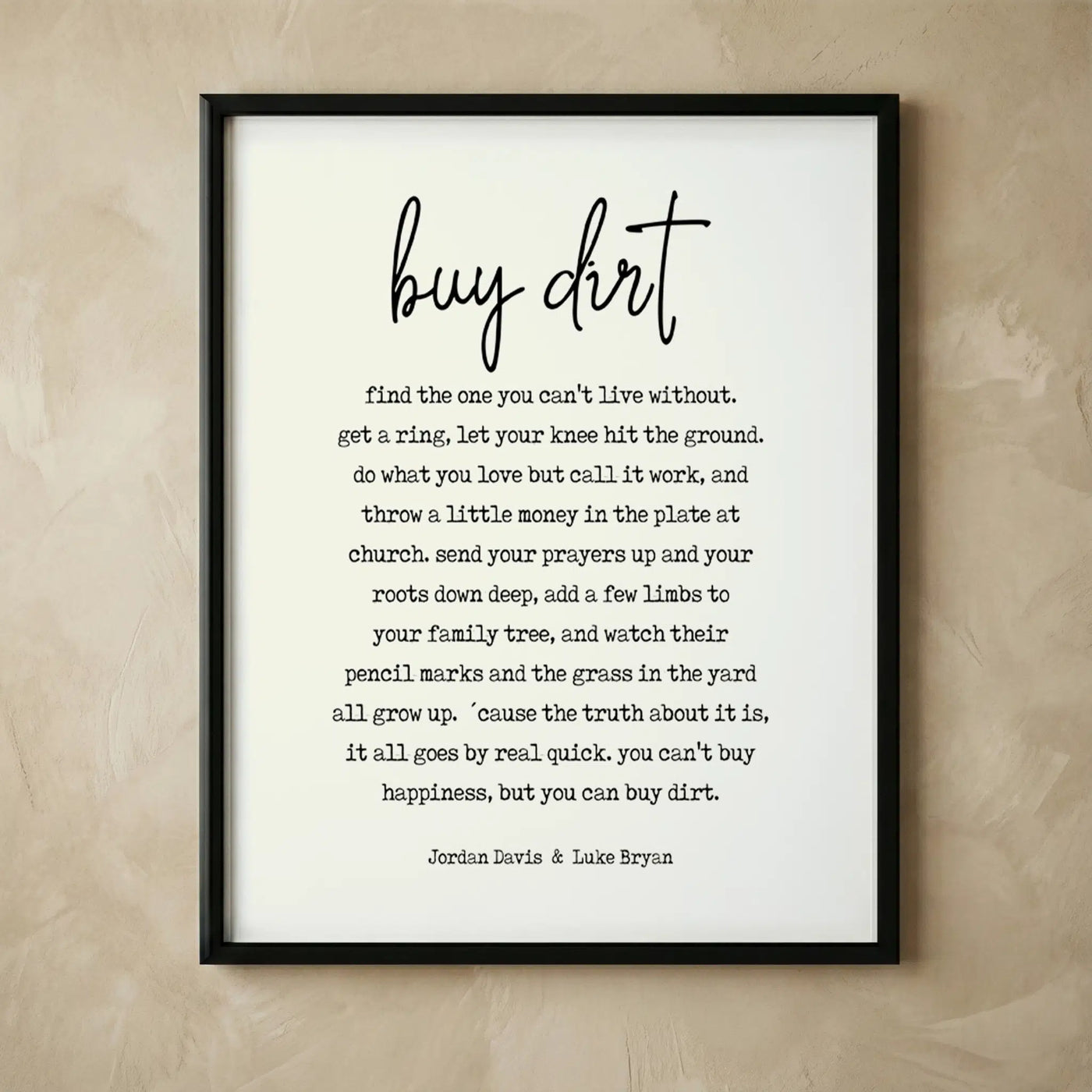 Buy Dirt inspirational country lyrics wall art print