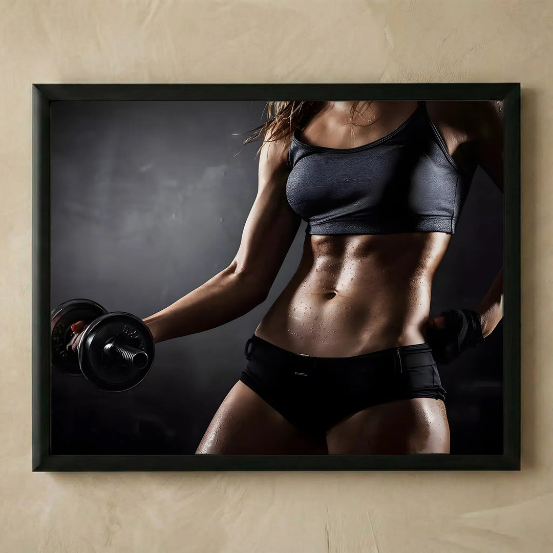 Fitness female flexing dumbbell poster