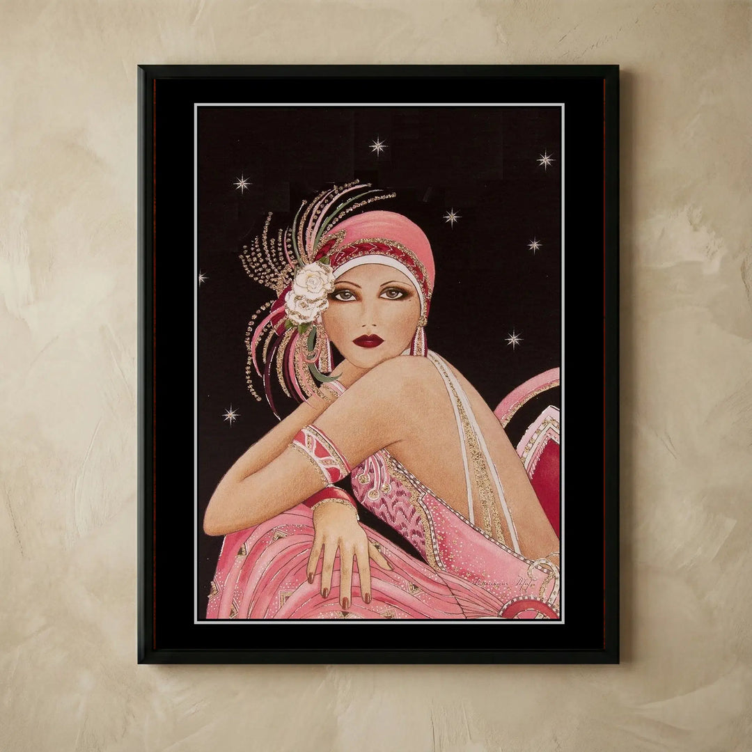 Art Deco pink flapper woman wall art