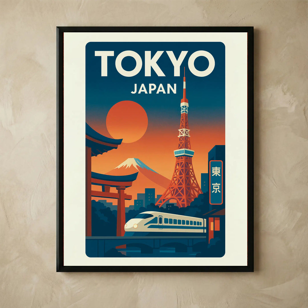 Retro Tokyo Mt Fuji and Tokyo Tower Poster