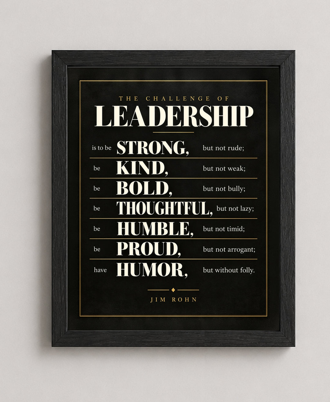 Jim Rohn Challenge of Leadership Inspirational wall art in a black frame