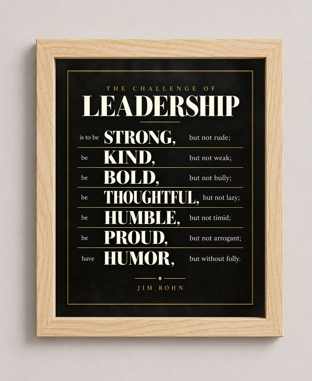 Jim Rohn Challenge of Leadership Inspirational wall art in a natural frame