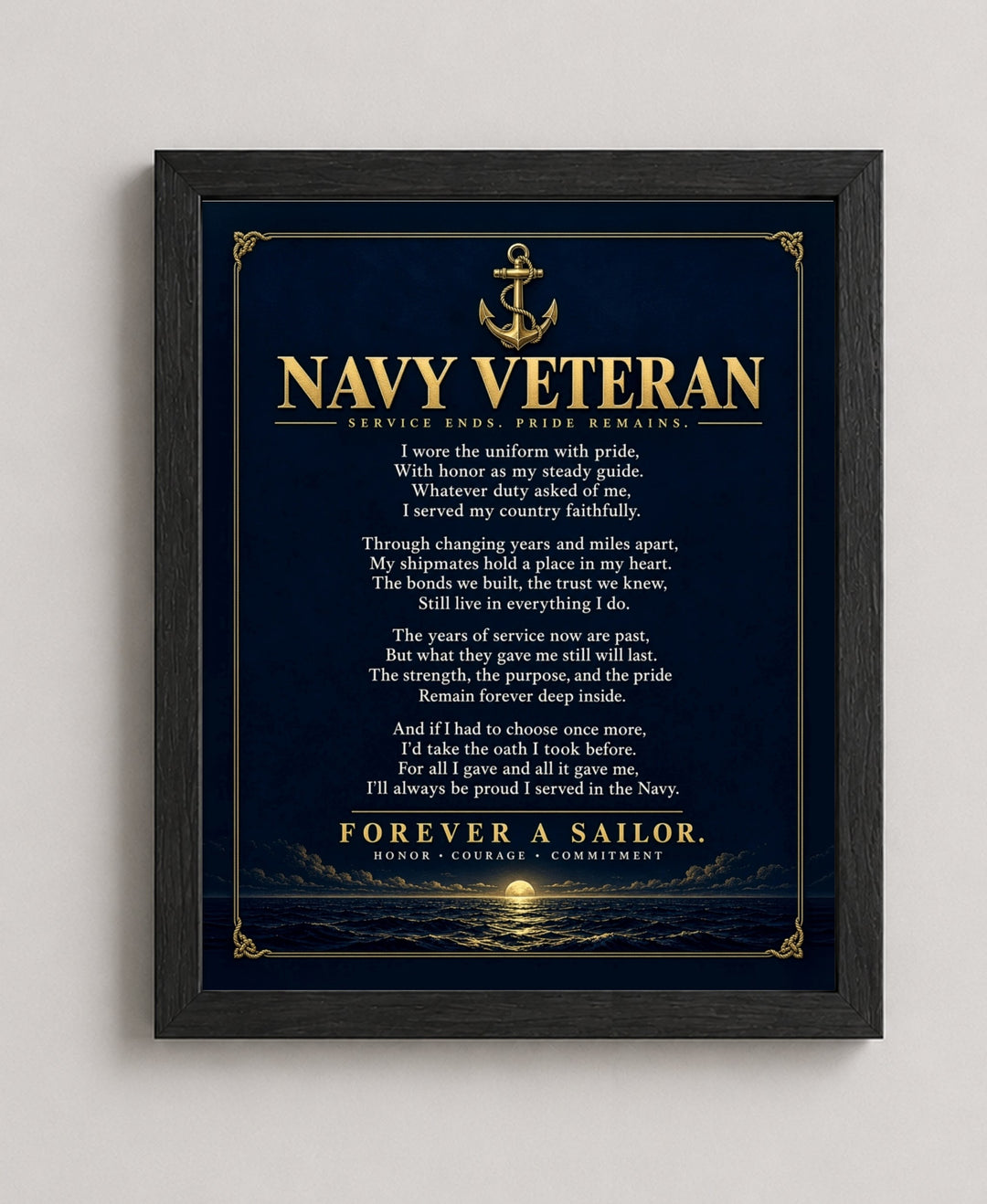 Navy Veteran Forever a Sailor Patriotic wall art in a black frame