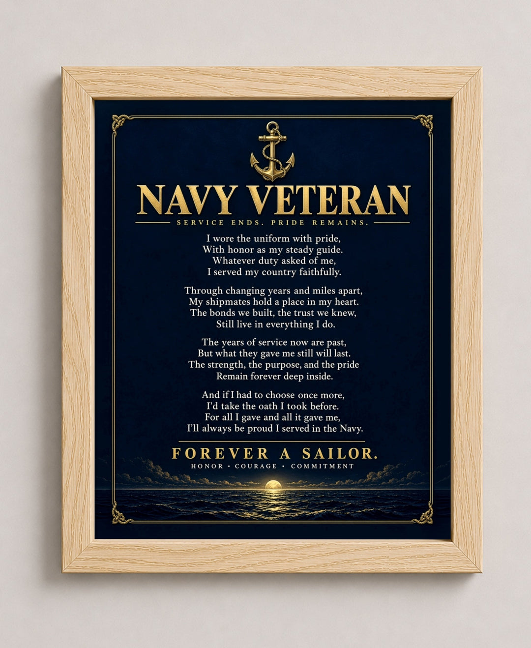 Navy Veteran Forever a Sailor Patriotic wall art in a natural frame