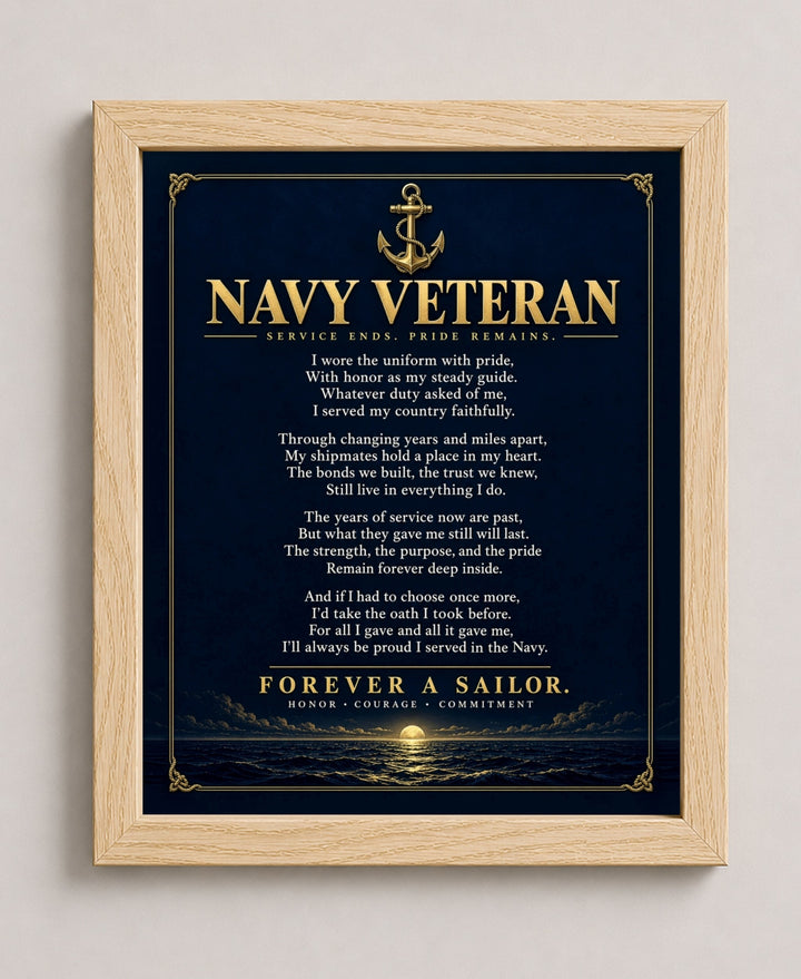 Navy Veteran Forever a Sailor Patriotic wall art in a natural frame