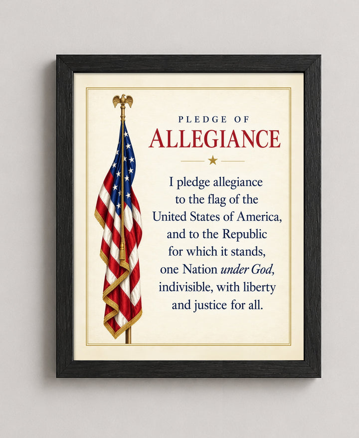 Pledge of Allegiance American Flag Patriotic wall art in a black frame