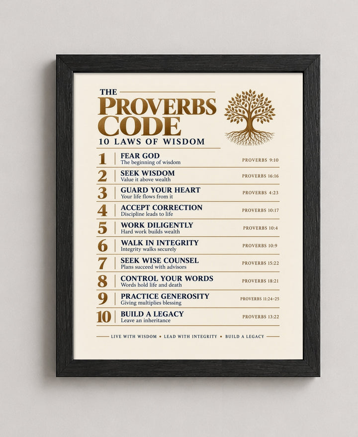 The Proverbs Code Christian, Beige wall art in a black frame