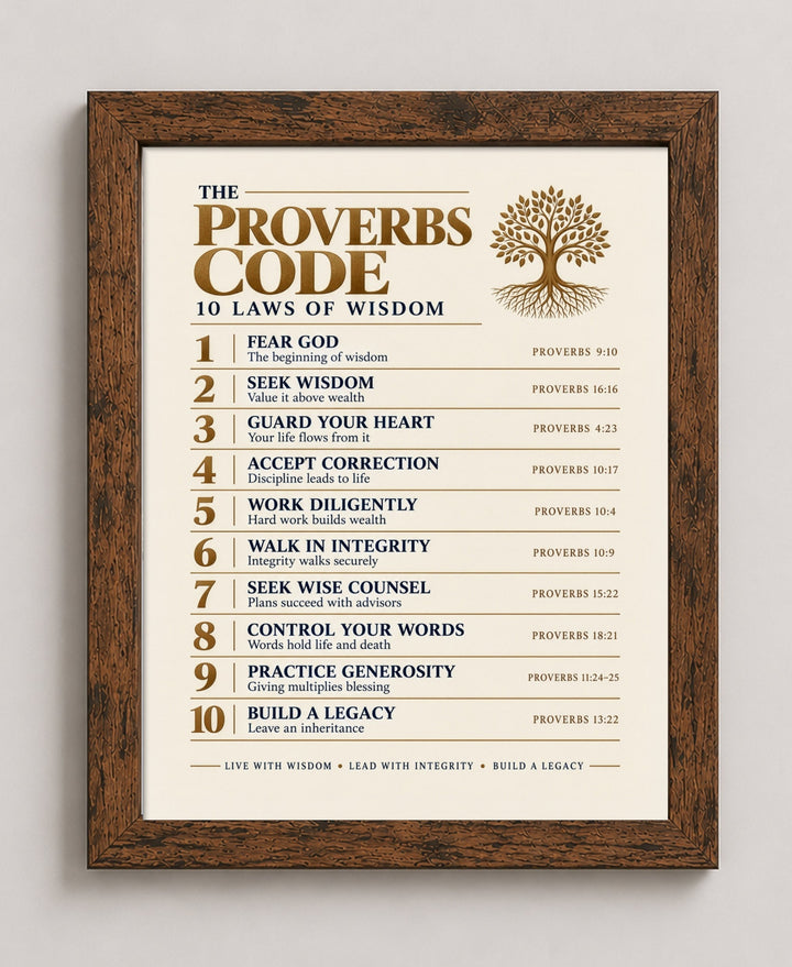 The Proverbs Code Christian, Beige wall art in a brown frame