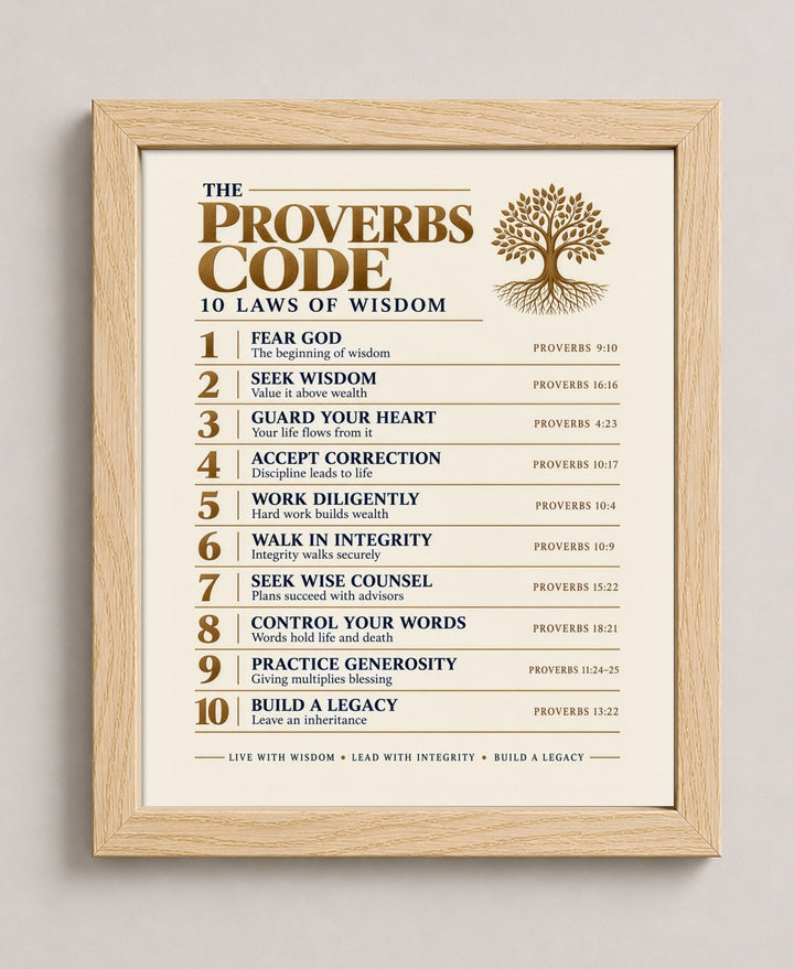 The Proverbs Code Christian, Beige wall art in a natural frame