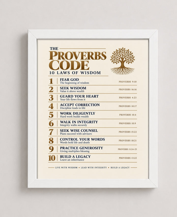 The Proverbs Code Christian, Beige wall art in a white frame
