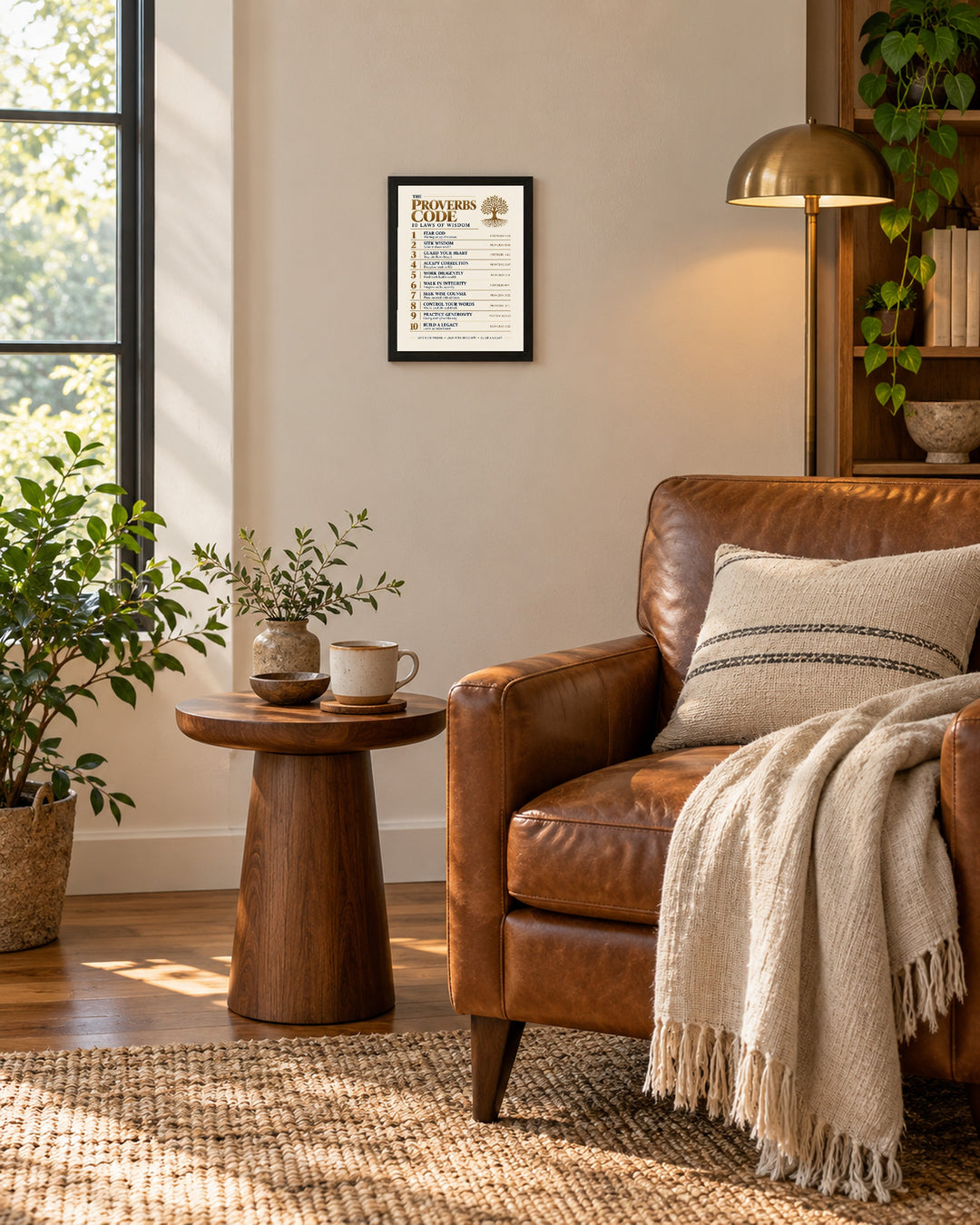 The Proverbs Code Christian, Beige wall art, framed, in a reading nook setting