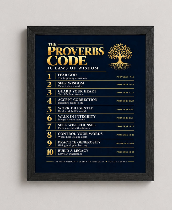 The Proverbs Code Christian, Navy wall art in a black frame