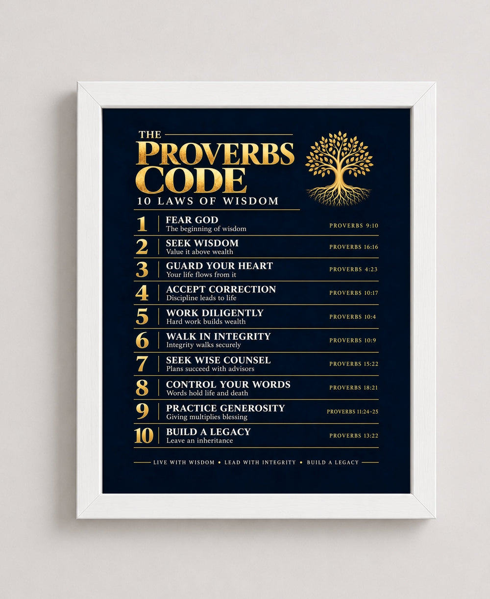 The Proverbs Code Christian, Navy wall art in a white frame