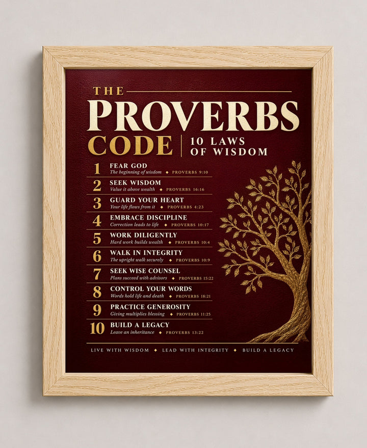 The Proverbs Code Christian, Red wall art in a natural frame