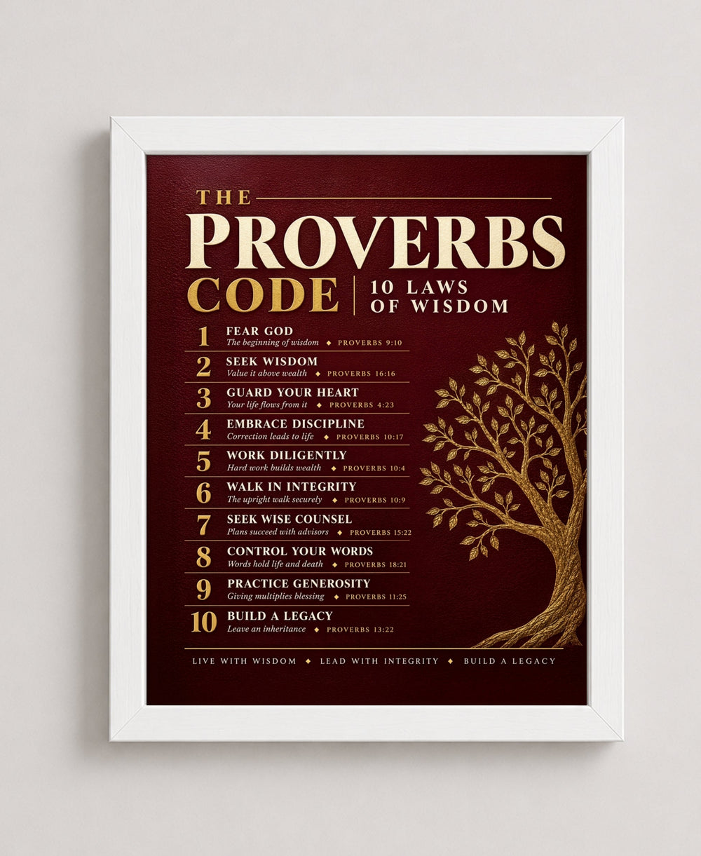 The Proverbs Code Christian, Red wall art in a white frame