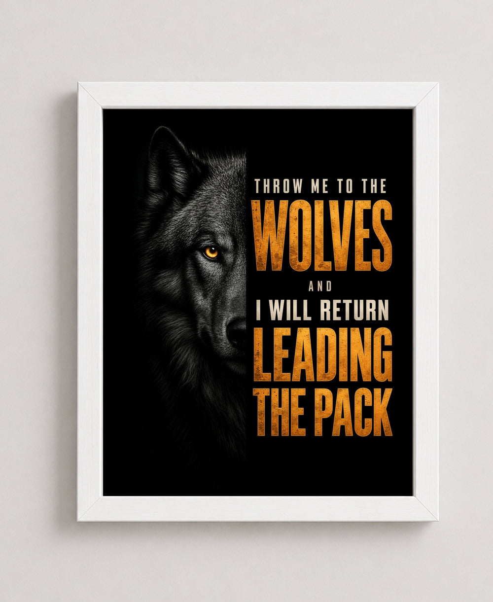 Throw Me to the Wolves Leading the Pack Motivational wall art in a white frame