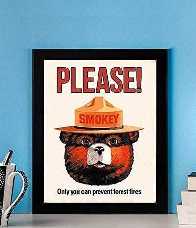 Smokey Bear Wall Print-"PLEASE-Only You Can Prevent Forest Fires"-8 x 10" Retro Distressed Wall Art Print-Ready to Frame. Perfect Home-Office-Bar-Man Cave Decor. Great Gift For Nostalgia Fans.