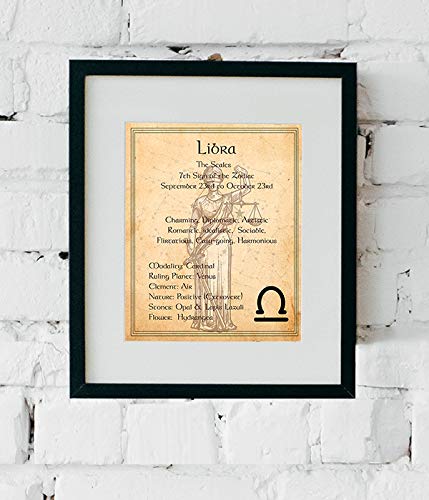 Libra-The Scales Zodiac Sign Wall Art. 8 x 10" Print Wall Print-Ready to Frame. Constellation Design-Astrology Decor for Home-Office-Bedroom. Horoscope's Adjectives-Primary Elements. Great Gift!