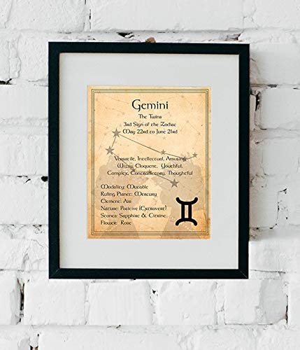 Gemini- The Twins- Zodiac Sign Wall Art. 8 x 10" Print Wall Print-Ready to Frame. Constellation Design-Astrology Decor for Home-Office-Bedroom. Horoscope&