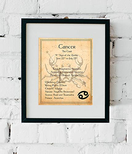 Cancer-The Crab- Zodiac Sign Wall Art. 8 x 10" Print Wall Print-Ready to Frame. Constellation Design-Astrology Decor for Home-Office-Bedroom. Horoscope's Adjectives-Primary Elements. Great Gift!