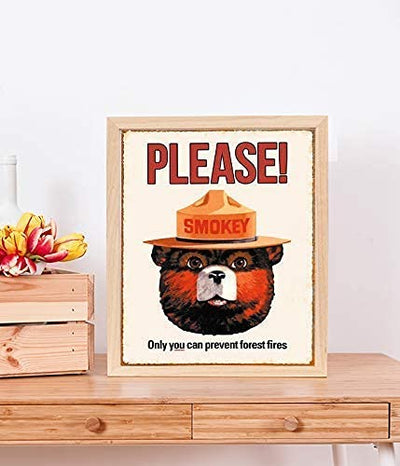 Smokey Bear Wall Print-"PLEASE-Only You Can Prevent Forest Fires"-8 x 10" Retro Distressed Wall Art Print-Ready to Frame. Perfect Home-Office-Bar-Man Cave Decor. Great Gift For Nostalgia Fans.